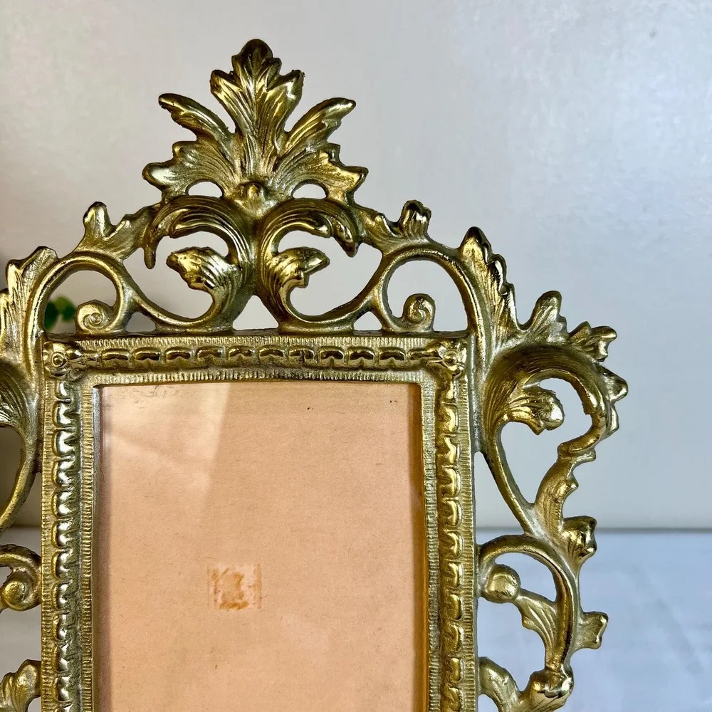 Vintage Rococo Style Heavy Gold Ornate Iron Picture Frame with Glass | 4x6 Photo
